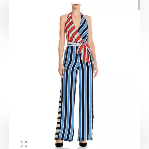 Alice and Olivia Keesha Striped Halter Jumpsuit 4 NWT - Picture 1 of 6